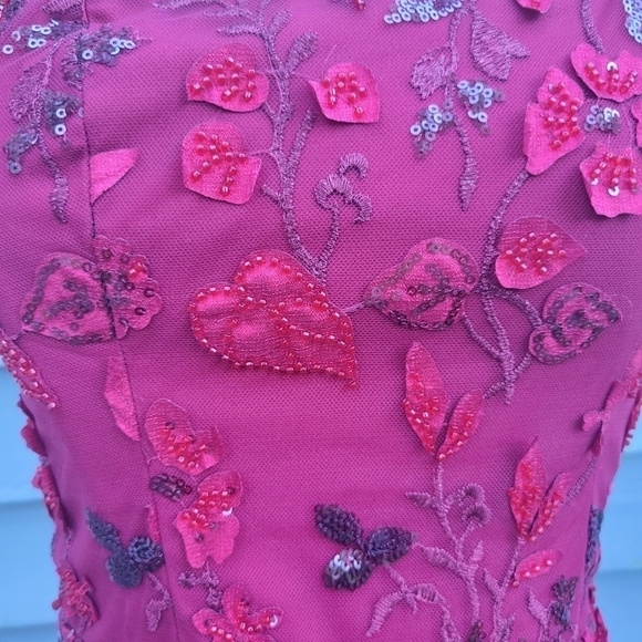 Dress The Population Ynez Red Floral Embellished Beaded Sequin Sexy Midi Dress S - Picture 6 of 9